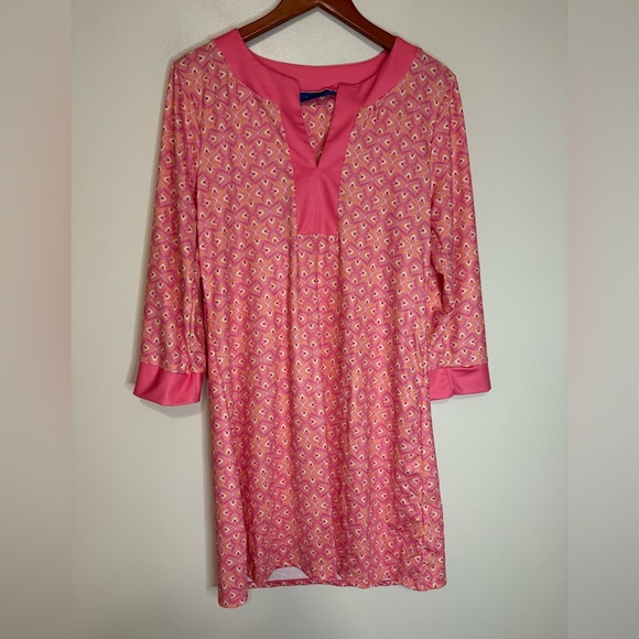 Cabana Life Other - Cabana Life Pink Patterned Tunic Dress/swim coverup  with Solid Trim size large
